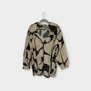 WRAY Cream Button-Down Shirt with Bold Black Abstract Print